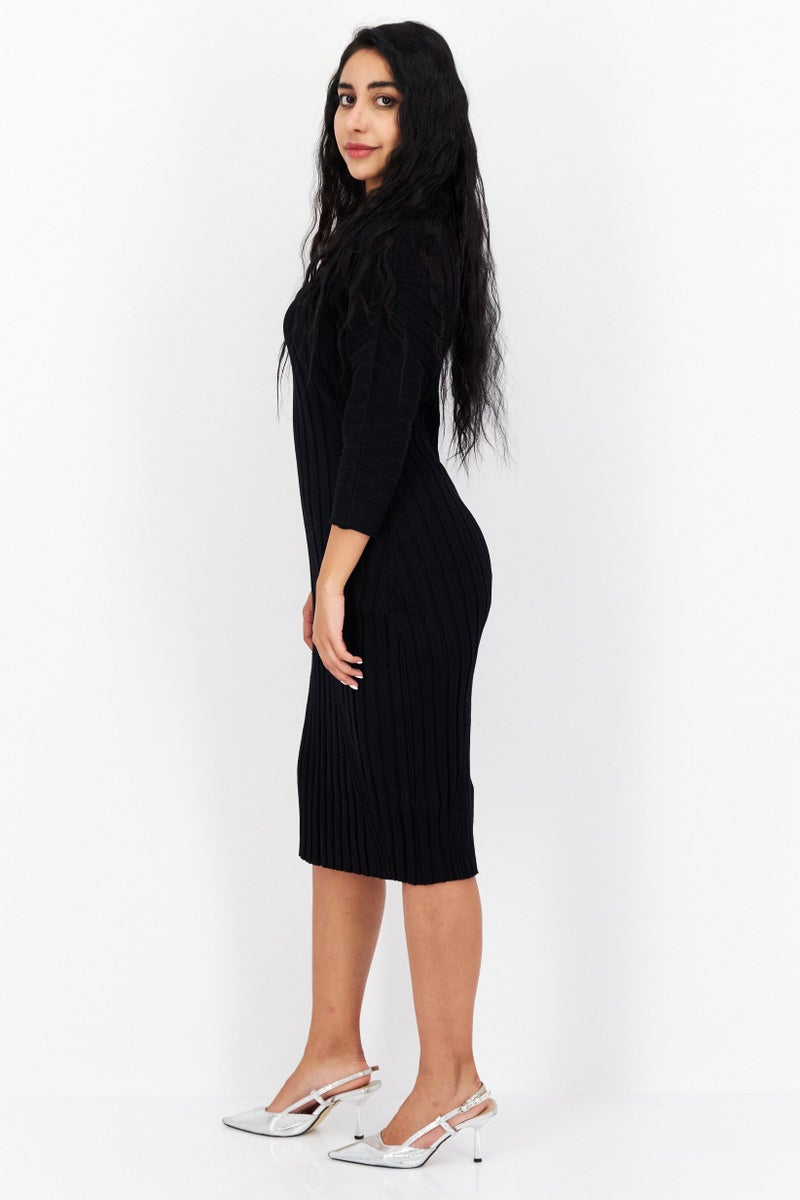 Catherine Malandrino Women Ribbed Sweater Dress, Black - Image 4