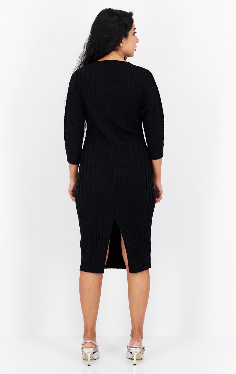 Catherine Malandrino Women Ribbed Sweater Dress, Black - Image 2
