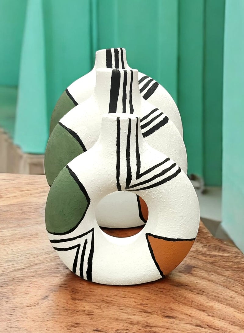 كلور زون بوتري مجموعة من 3 مزهريات سيراميك باللون الرمادي غير اللامع - مزهرية دائرية مجوفة لتزيين سطح الطاولة في المدخل والمنزل - Image 1