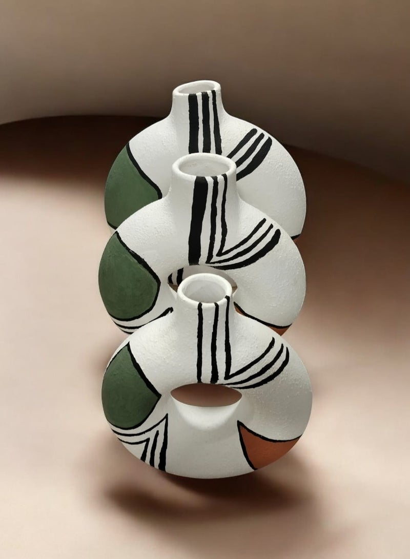 كلور زون بوتري مجموعة من 3 مزهريات سيراميك باللون الرمادي غير اللامع - مزهرية دائرية مجوفة لتزيين سطح الطاولة في المدخل والمنزل - Image 2