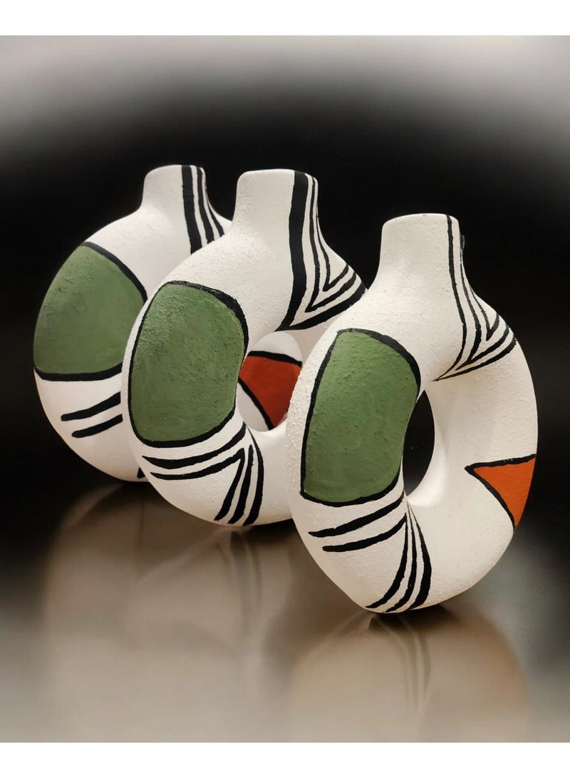 كلور زون بوتري مجموعة من 3 مزهريات سيراميك باللون الرمادي غير اللامع - مزهرية دائرية مجوفة لتزيين سطح الطاولة في المدخل والمنزل - Image 5