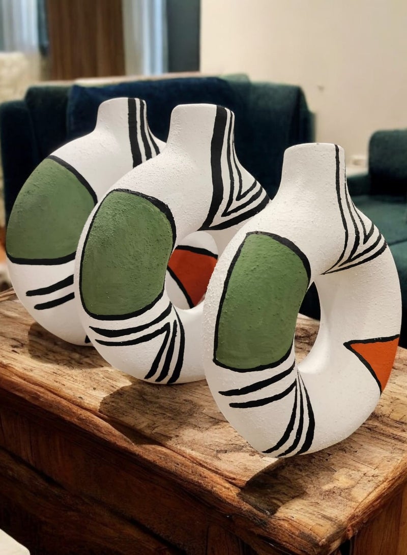 كلور زون بوتري مجموعة من 3 مزهريات سيراميك باللون الرمادي غير اللامع - مزهرية دائرية مجوفة لتزيين سطح الطاولة في المدخل والمنزل - Image 3