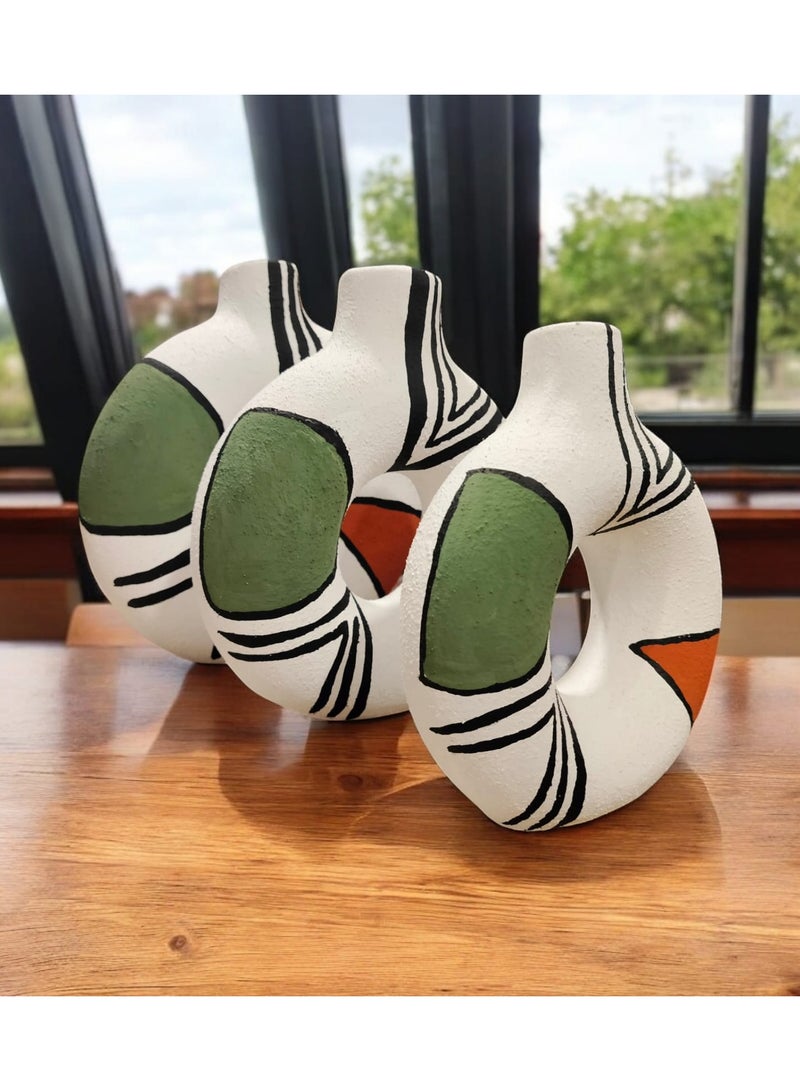 كلور زون بوتري مجموعة من 3 مزهريات سيراميك باللون الرمادي غير اللامع - مزهرية دائرية مجوفة لتزيين سطح الطاولة في المدخل والمنزل - Image 4