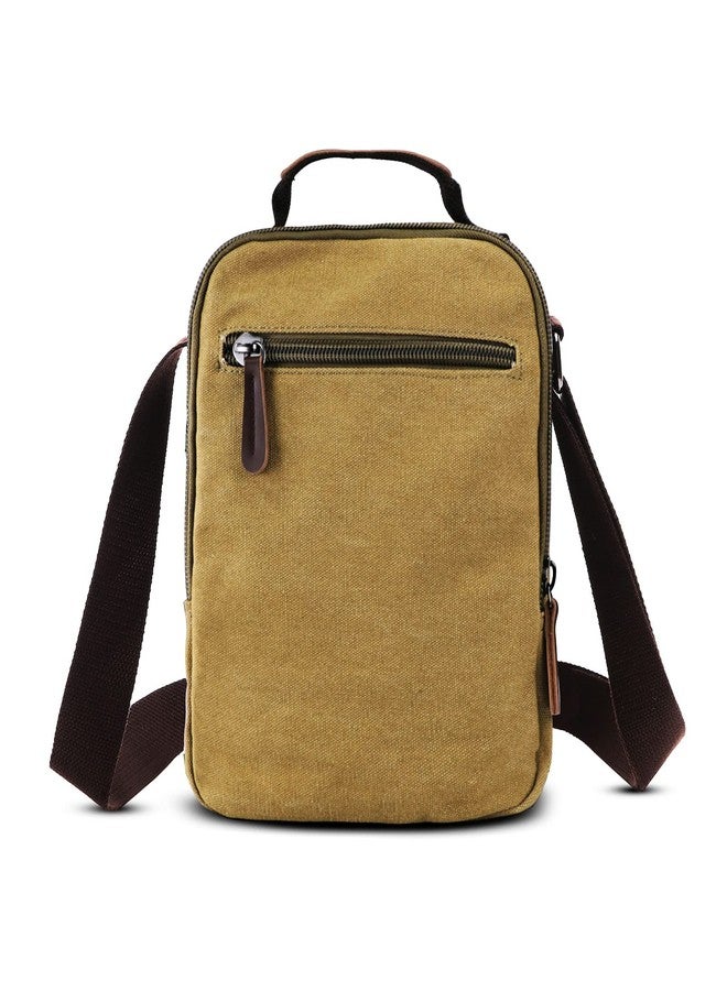 إيه إم جيه حقيبة كتف قماشية كلاسيكية من AMJ - حقيبة كروسبودي مزينة بالجلد بتصميم ريترو للرجال، حقيبة عمل متينة وحقيبة كتب جامعية مع حزام قابل للتعديل (كاكي) - Image 2