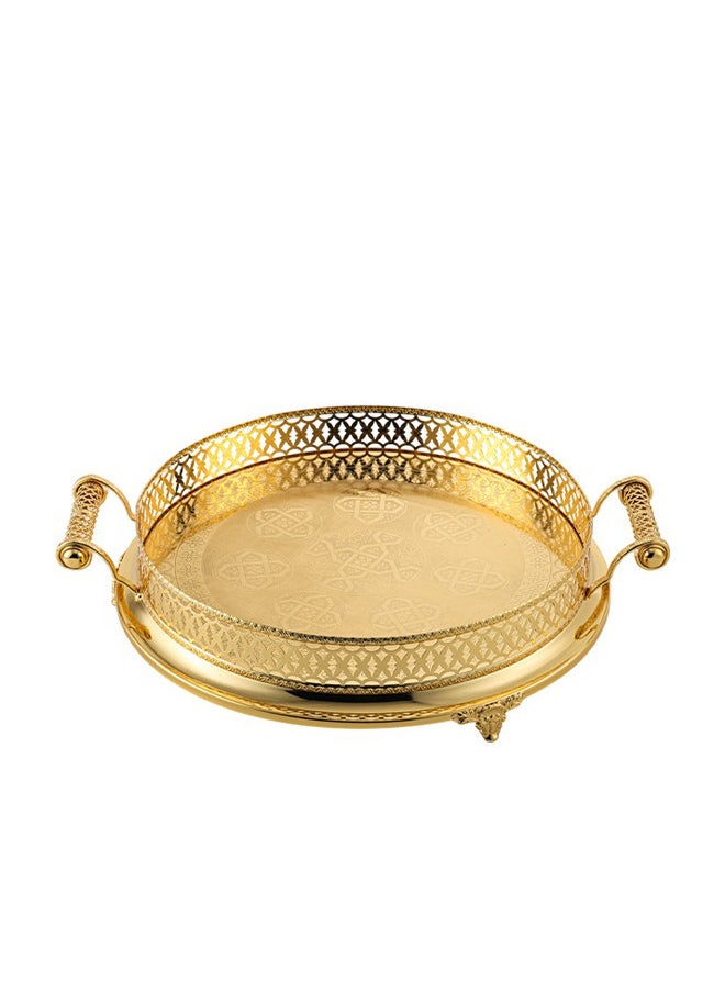 Round Decorative Stainless Steel Serving Tray With Handles & Legs, Gold 40CM - pzsku/ZDEB66CFDD785C6FC7D7AZ/45/_/1734949544/b3dbfa24-5dc2-4cd8-b9e5-ba322cbea8ec