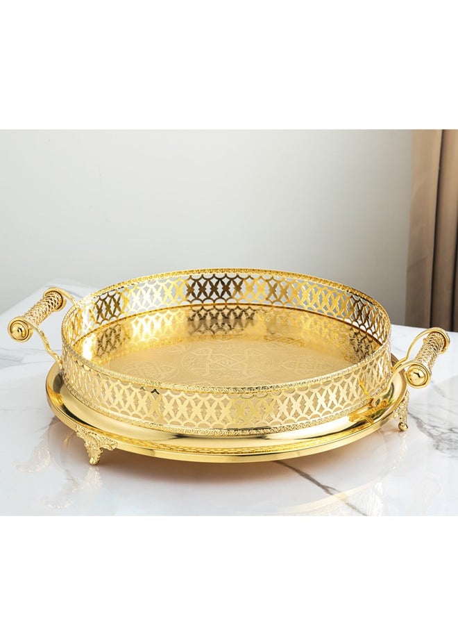 Round Decorative Stainless Steel Serving Tray With Handles & Legs, Gold 40CM - pzsku/ZDEB66CFDD785C6FC7D7AZ/45/_/1734950539/684a8e81-162f-4d68-aafa-fde258896fd9