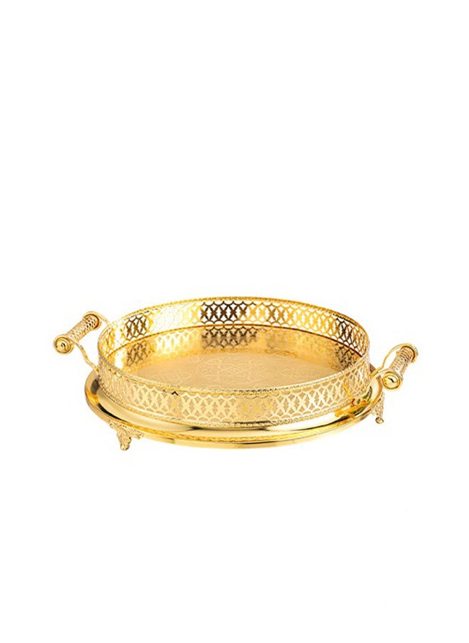 Round Decorative Stainless Steel Serving Tray With Handles & Legs, Gold 40CM - pzsku/ZDEB66CFDD785C6FC7D7AZ/45/_/1734950540/a276f738-e7c9-48fc-b3d2-9bb3b65162ad