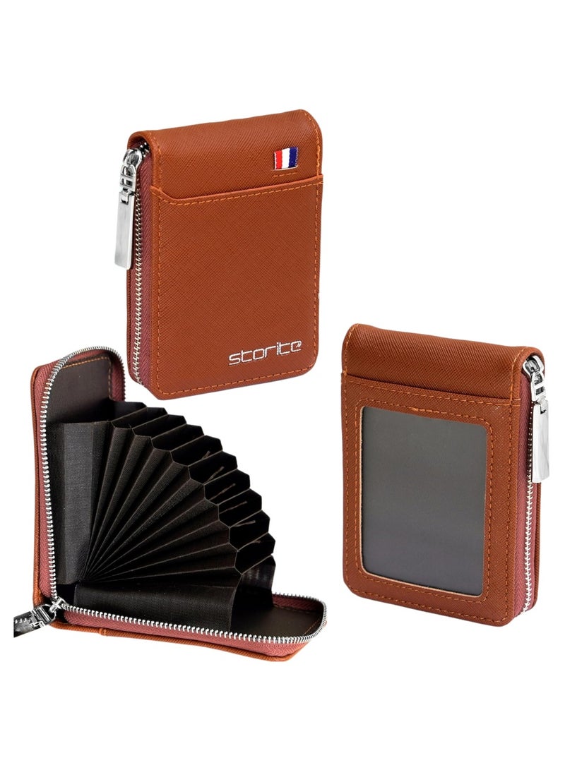 WAOKN Unisex RFID Blocking Zip-Around Card Wallet, Premium Crosshatch PU Leather Accordion Card Holder with 9 Card Slots ID Window & Coin Pocket,  Credit Debit Card Holder Money Wallet for Men Women ,Slim Compact 11x8x2cm Anti-Theft Wallet for Business & Daily Use,BLACK - Image 2