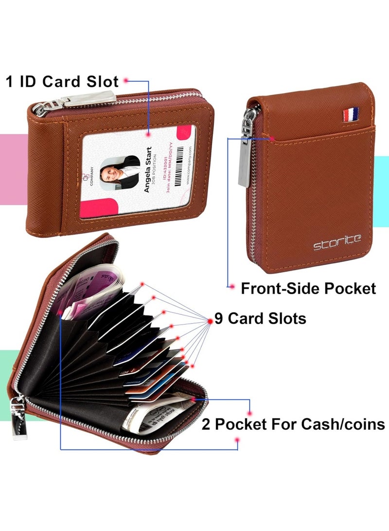 WAOKN Unisex RFID Blocking Zip-Around Card Wallet, Premium Crosshatch PU Leather Accordion Card Holder with 9 Card Slots ID Window & Coin Pocket,  Credit Debit Card Holder Money Wallet for Men Women ,Slim Compact 11x8x2cm Anti-Theft Wallet for Business & Daily Use,BLACK - Image 5