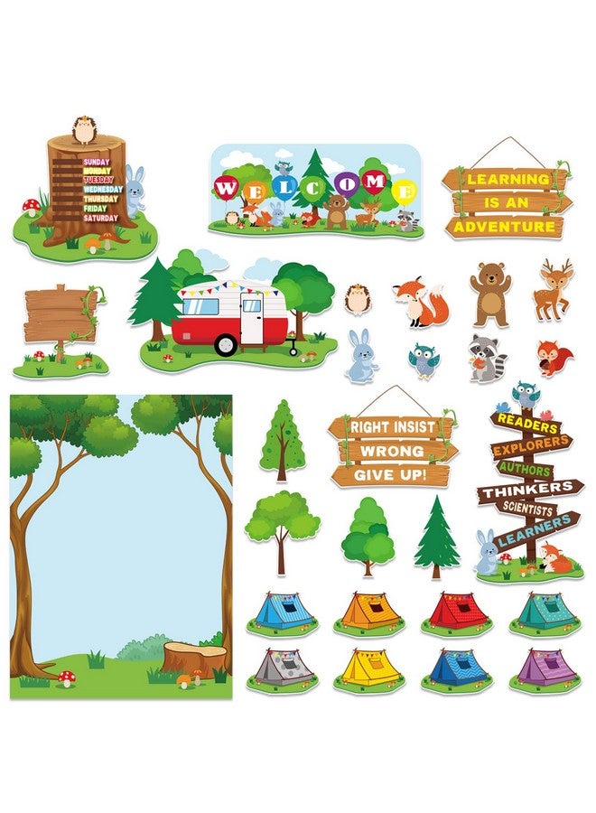 68 Pcs Woodland Bulletin Board Set Camping Bulletin Board Decorations Jungle Animal Tents Cutouts Camping Forest Theme Classroom Bulletin Board Welcome Sign For Back To School Home Teacher Supplies
