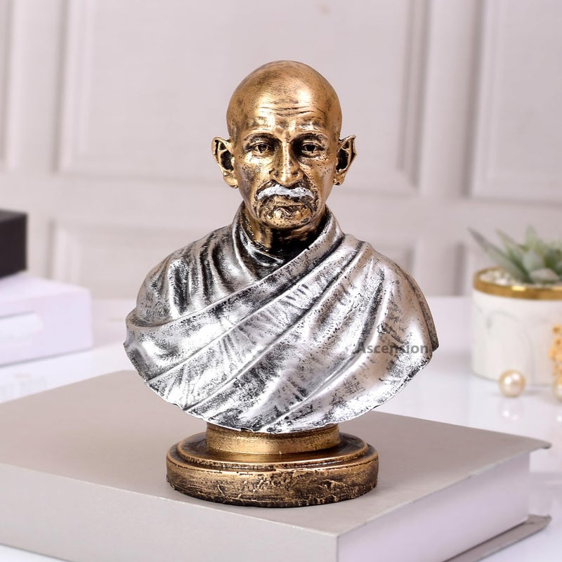 ascension Mahatma Gandhi Statue Mahatma Gandhi Father of Nation India Statue Handpainted Decorative Showpiece Mahatma Gandhi Sculpture for Republic Day Decoration Silver - Image 1