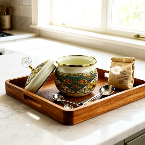 Leebright Floral Enamel Sugar Bowl Gold Ethnic Seasoning Jar Vintage Tea Canister Spice Box Retro Coffee Candy Storage Pot Bohemian Salt Container Jar for Home Kitchen Decor - Image 2