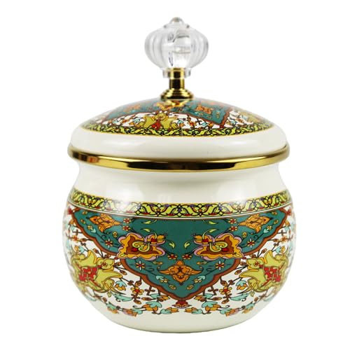 Leebright Floral Enamel Sugar Bowl Gold Ethnic Seasoning Jar Vintage Tea Canister Spice Box Retro Coffee Candy Storage Pot Bohemian Salt Container Jar for Home Kitchen Decor - Image 1
