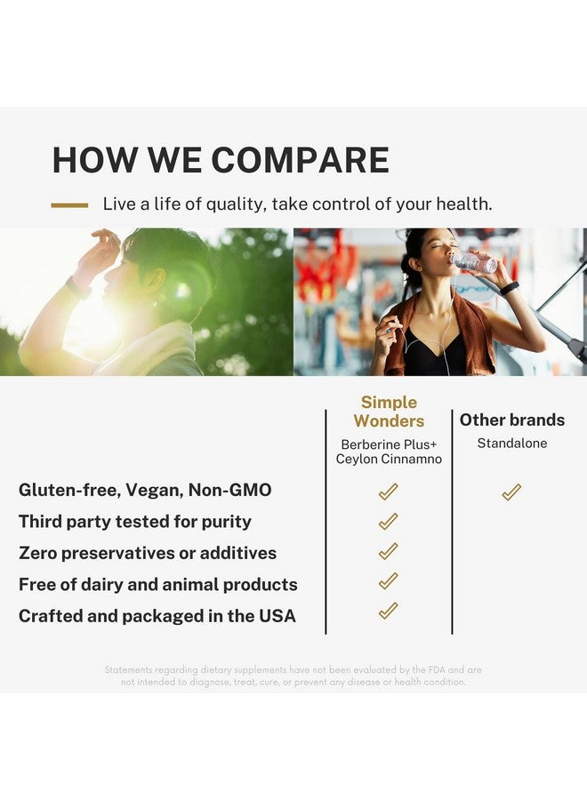 SIMPLE WONDERS Berberine 1200Mg Hcl Plus Ceylon Cinnamon Capsules Metabolic & Immune Support Berberine Supplement Ampk Metabolic Activator Complex Cardiovascular Support Berberine Hcl 1200 Mg Capsules - Image 4