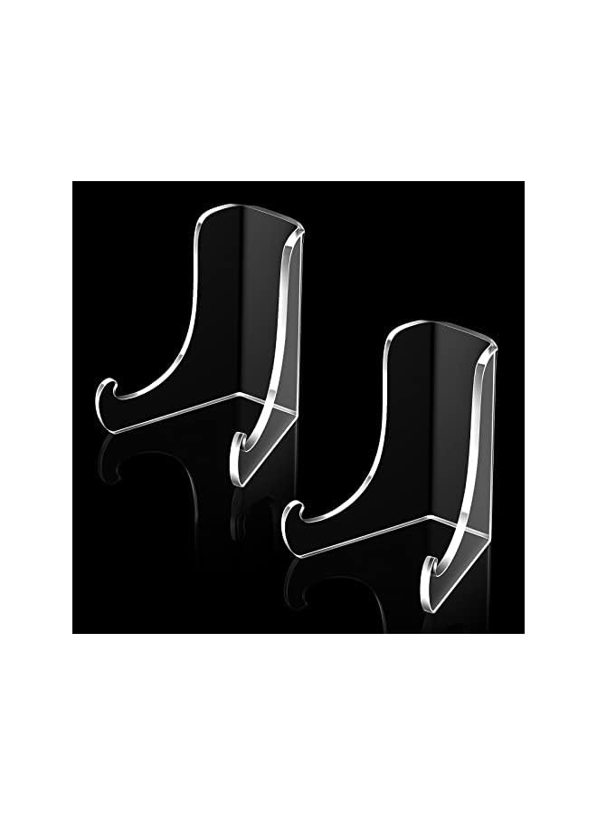 The Bros 2 Pieces Acrylic Plate Stands Clear Acrylic Easels Display Stands with Deep Support Shelves for Display Card Holder Photos Book Picture Table Top Holder Home Decors (3.5 x 3.5 x 4.5 Inch)  - Image 2