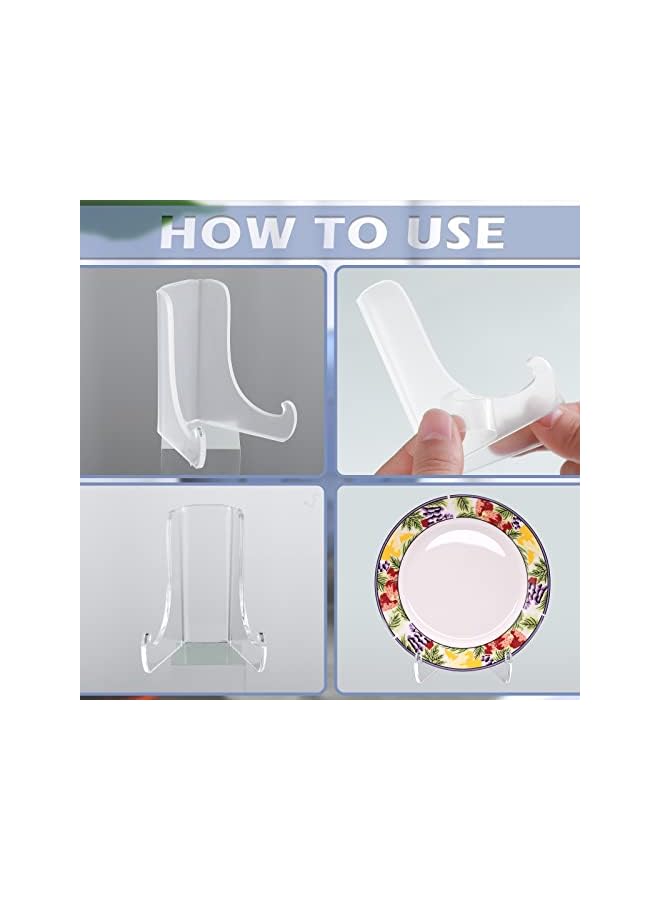 The Bros 2 Pieces Acrylic Plate Stands Clear Acrylic Easels Display Stands with Deep Support Shelves for Display Card Holder Photos Book Picture Table Top Holder Home Decors (3.5 x 3.5 x 4.5 Inch)  - Image 5