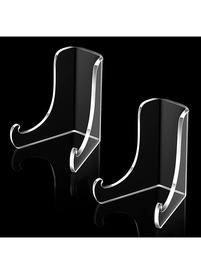 The Bros 2 Pieces Acrylic Plate Stands Clear Acrylic Easels Display Stands with Deep Support Shelves for Display Card Holder Photos Book Picture Table Top Holder Home Decors (3.5 x 3.5 x 4.5 Inch)  - Image 1