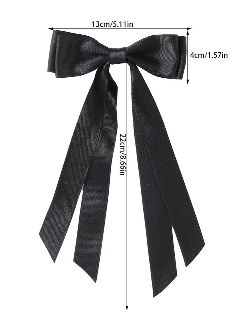 GIFT Hair Bows Ribbon, 6 Pcs Long Silky Satin Hair Bows Hair Clip for Women Girls, Bowknot Hair Clips Barrettes with Small Long Tail Solid Satin Hair Accessories - Image 4