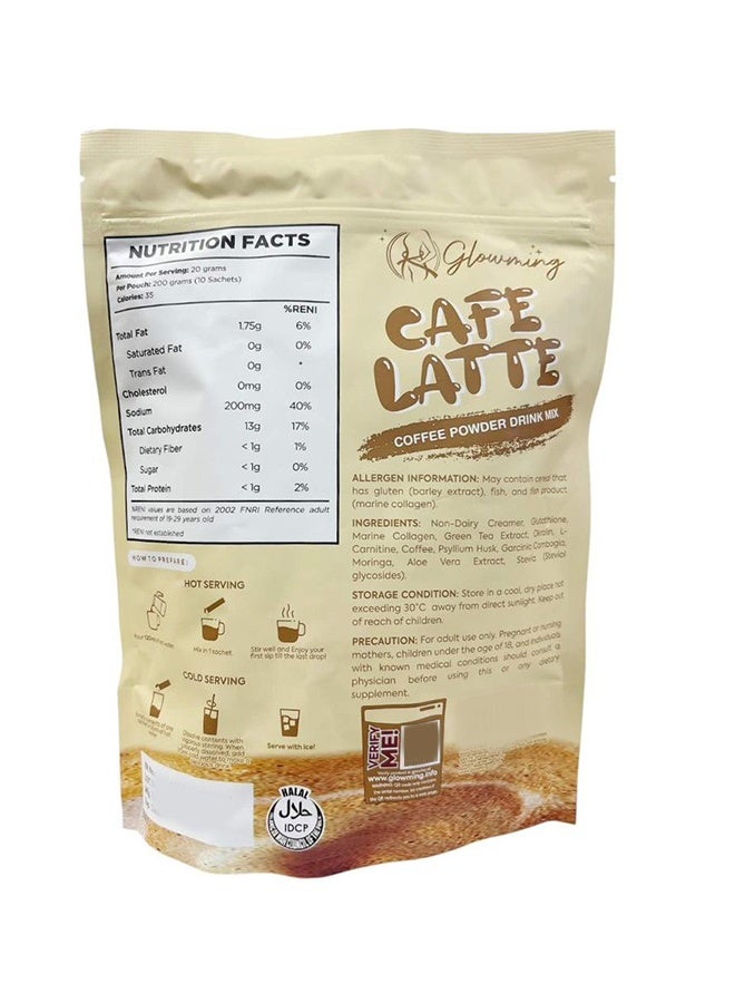 غلومنج سي سي جلوومينج - كافيه لاتيه - مزيج مشروب مسحوق القهوة - 10 أكياس × 20 جم - Image 2