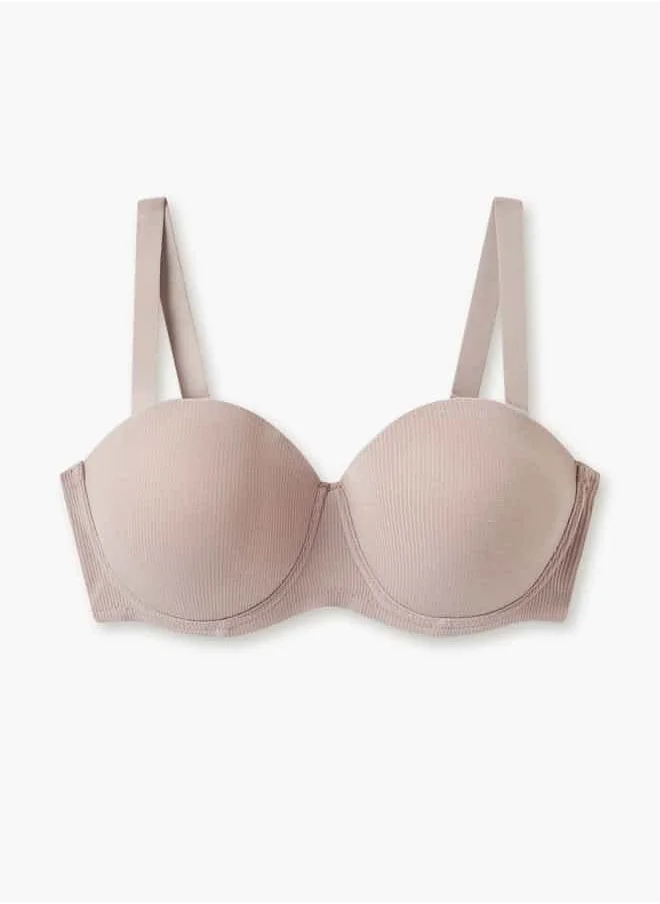 فاف Ribbed Balconette Bra with Hook and Eye Closure