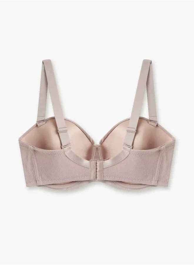 FAV Ribbed Balconette Bra with Hook and Eye Closure