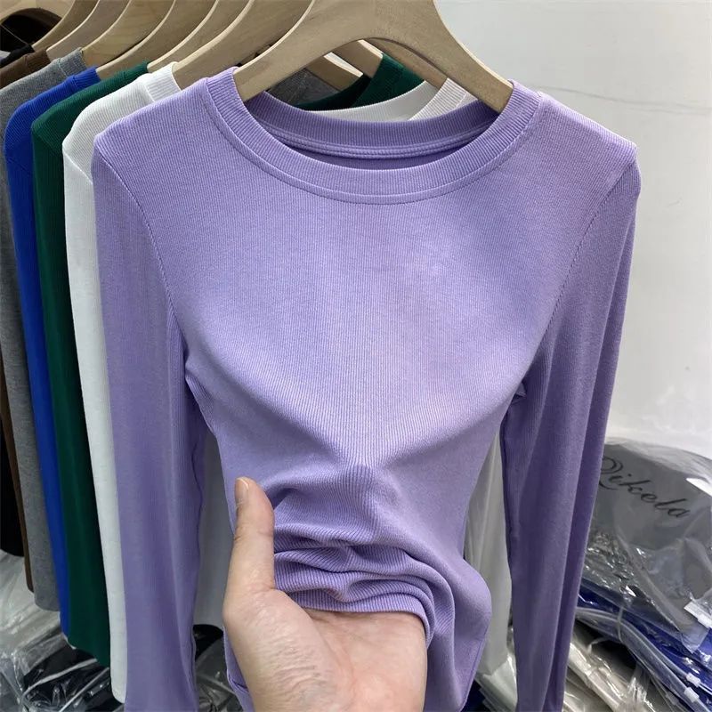 [Multi-color optional] high-grade solid color mask T-shirt long sleeve new slim slimming design feeling base shirt top - Image 2