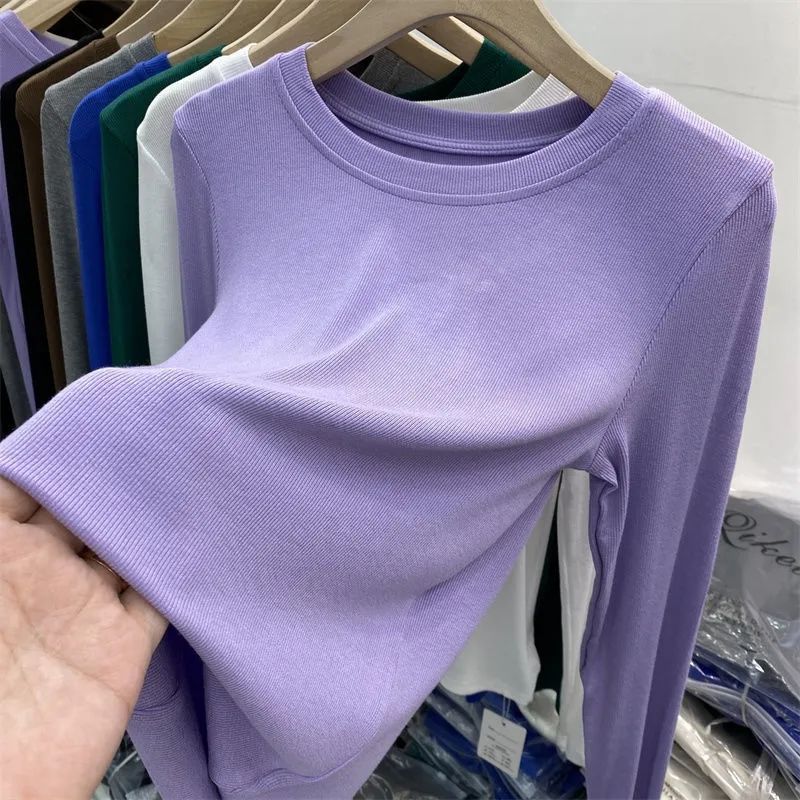 [Multi-color optional] high-grade solid color mask T-shirt long sleeve new slim slimming design feeling base shirt top - Image 3