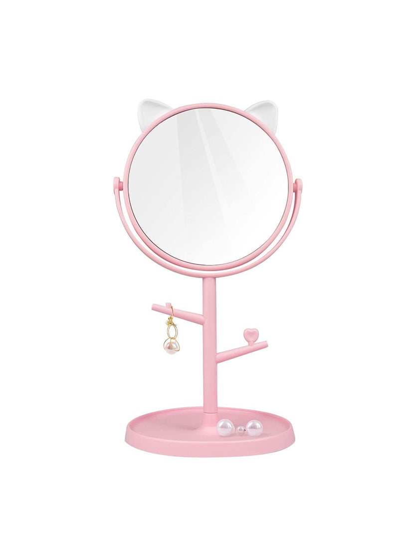 Kitcheniqa Kitcheniqa Desk Tabletop Makeup Mirror Makeup Mirror for Vanity Dressing Table Mirror with Tray Tabletop Makeup Mirror Portable Mirror Fancy Mirror Mirror for Bedroom with StandSet of 1 Pink  - Image 1
