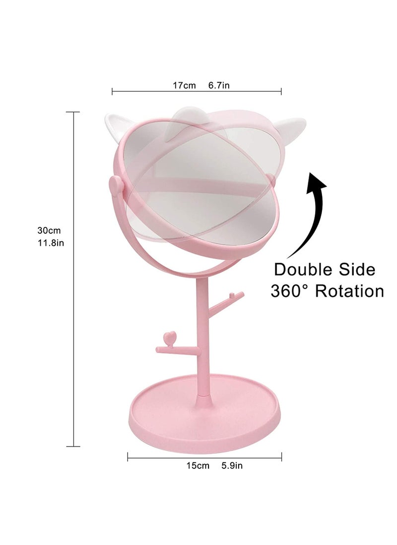 Kitcheniqa Kitcheniqa Desk Tabletop Makeup Mirror Makeup Mirror for Vanity Dressing Table Mirror with Tray Tabletop Makeup Mirror Portable Mirror Fancy Mirror Mirror for Bedroom with StandSet of 1 Pink  - Image 2
