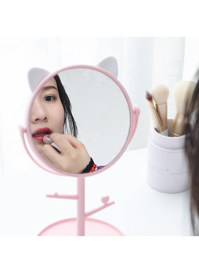 Kitcheniqa Kitcheniqa Desk Tabletop Makeup Mirror Makeup Mirror for Vanity Dressing Table Mirror with Tray Tabletop Makeup Mirror Portable Mirror Fancy Mirror Mirror for Bedroom with StandSet of 1 Pink  - Image 3