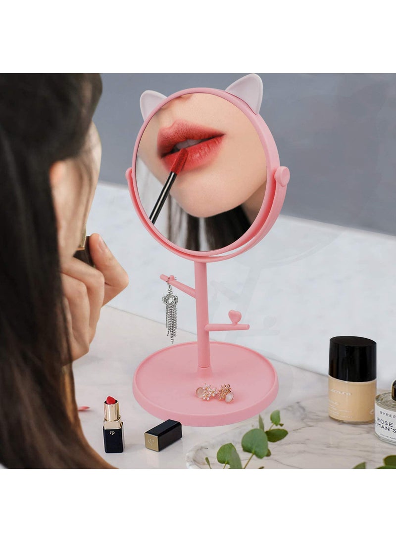 Kitcheniqa Kitcheniqa Desk Tabletop Makeup Mirror Makeup Mirror for Vanity Dressing Table Mirror with Tray Tabletop Makeup Mirror Portable Mirror Fancy Mirror Mirror for Bedroom with StandSet of 1 Pink  - Image 4