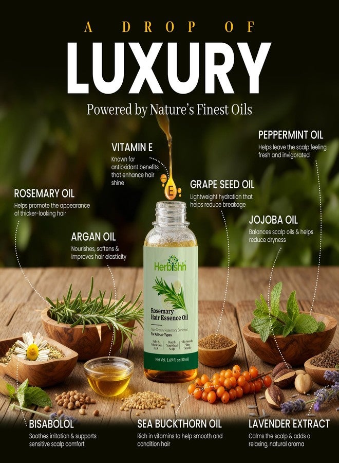 هيربيش زيت هيربيش إكليل الجبل للشعر (٥٠ مل) مع النعناع والخزامى - زيت لنمو الشعر وتكثيفه، وعلاج جفاف فروة الرأس، ويساعد على دعم إعادة نمو الشعر وتقليل التقصف، للرجال والنساء - Image 2