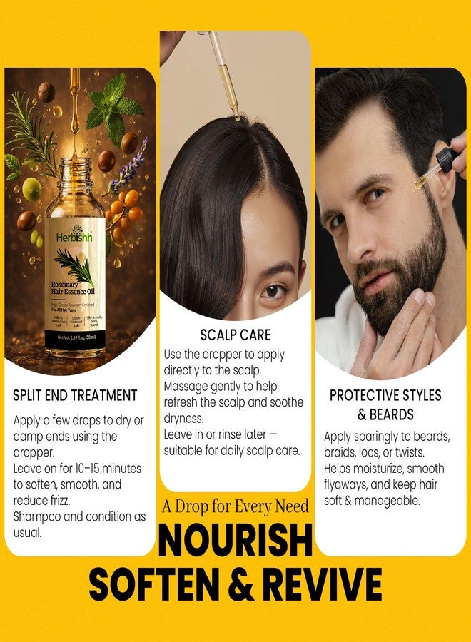 هيربيش زيت هيربيش إكليل الجبل للشعر (٥٠ مل) مع النعناع والخزامى - زيت لنمو الشعر وتكثيفه، وعلاج جفاف فروة الرأس، ويساعد على دعم إعادة نمو الشعر وتقليل التقصف، للرجال والنساء - Image 4