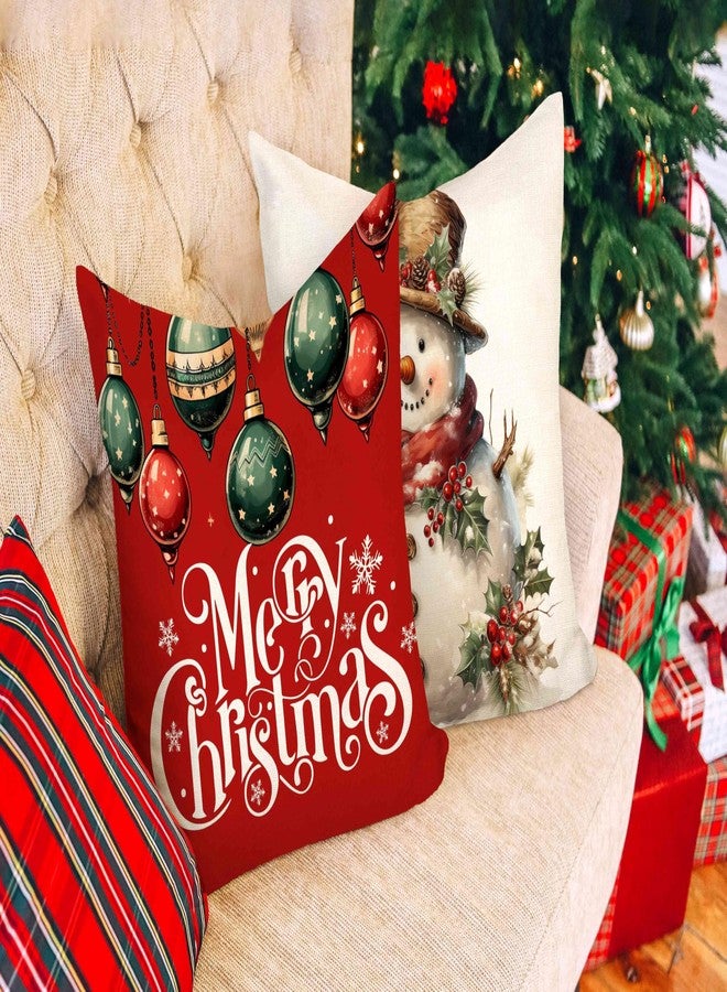 4TH Emotion Christmas Pillow Covers 18x18 Set of 4 Red White Farmhouse Xmas Decorations Snowman Deer Joy Winter Holiday Decor Throw Cushion Case for Home Couch S24C04 - Image 3