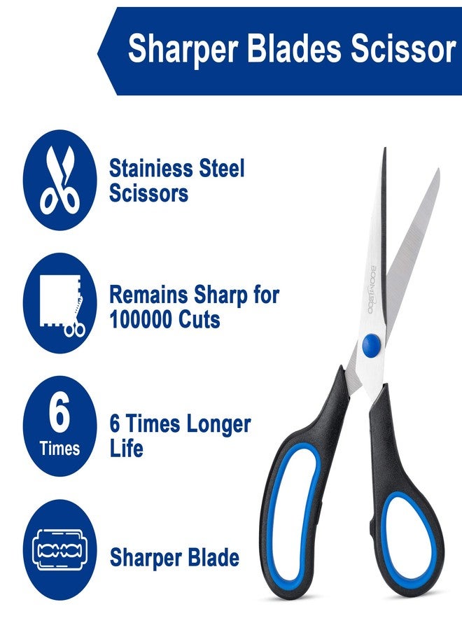 BOOMIBOO Scissors, BOOMIBOO 8" All Purpose 6 Pack - Comfort-Grip Scissors for Office Desk Accessories Sewing Fabric Home Craft School Supplies, Teacher/Class Supplies, Right/Left Handles - Image 4