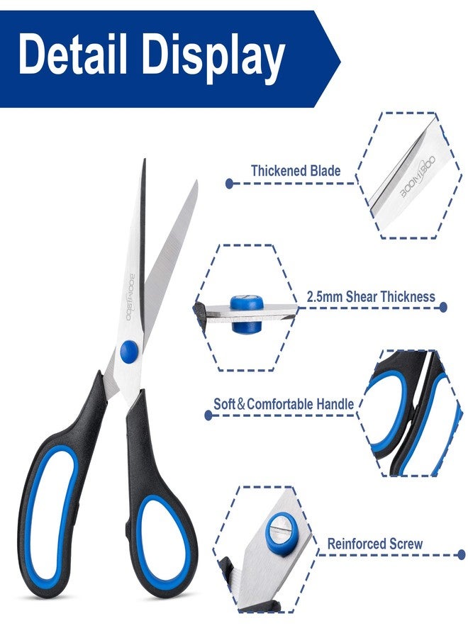 BOOMIBOO Scissors, BOOMIBOO 8" All Purpose 6 Pack - Comfort-Grip Scissors for Office Desk Accessories Sewing Fabric Home Craft School Supplies, Teacher/Class Supplies, Right/Left Handles - Image 3