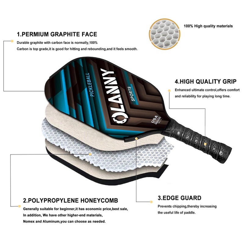 OLANNY Pickleball Paddles Set | Includes 4 Pickleball Paddles + 6 Balls+ 4 Replacement Soft Grip + 1 Portable Carry Bag | Premium Rackets Face & Polymer Honeycomb Core - Image 5