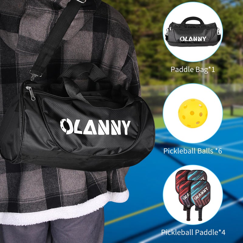 OLANNY Pickleball Paddles Set | Includes 4 Pickleball Paddles + 6 Balls+ 4 Replacement Soft Grip + 1 Portable Carry Bag | Premium Rackets Face & Polymer Honeycomb Core - Image 2