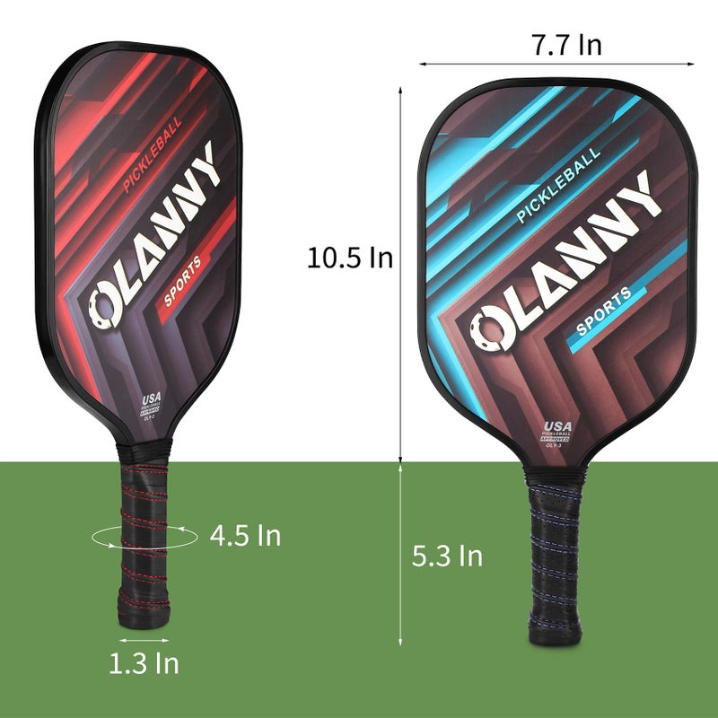 OLANNY Pickleball Paddles Set | Includes 4 Pickleball Paddles + 6 Balls+ 4 Replacement Soft Grip + 1 Portable Carry Bag | Premium Rackets Face & Polymer Honeycomb Core - Image 3