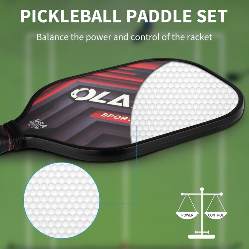 OLANNY Pickleball Paddles Set | Includes 4 Pickleball Paddles + 6 Balls+ 4 Replacement Soft Grip + 1 Portable Carry Bag | Premium Rackets Face & Polymer Honeycomb Core - Image 4