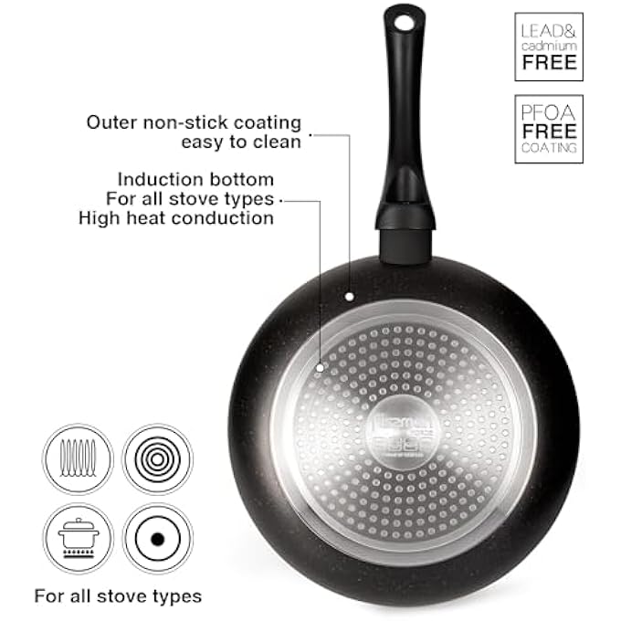 فيسمان مقلاة 20 سم من الألومنيوم مع طلاء غير لاصق من سلسلة Forde مع قاعدة حثية متوافقة مع جميع مواقد الطهي ومقبض مريح من الباكليت وخالي من حمض بيرفلورو الأوكتانويك - Image 3