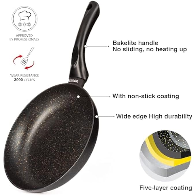 فيسمان مقلاة 20 سم من الألومنيوم مع طلاء غير لاصق من سلسلة Forde مع قاعدة حثية متوافقة مع جميع مواقد الطهي ومقبض مريح من الباكليت وخالي من حمض بيرفلورو الأوكتانويك - Image 2