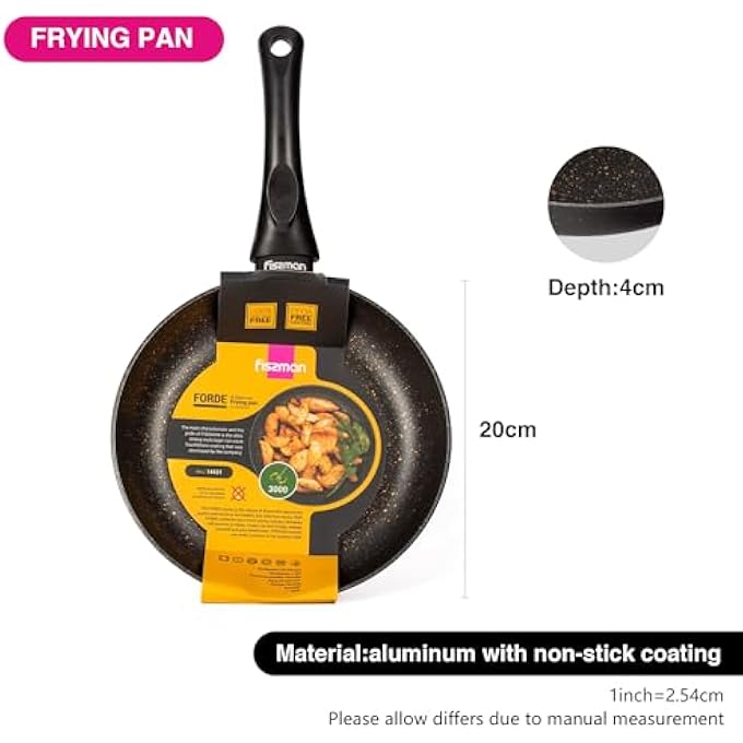 فيسمان مقلاة 20 سم من الألومنيوم مع طلاء غير لاصق من سلسلة Forde مع قاعدة حثية متوافقة مع جميع مواقد الطهي ومقبض مريح من الباكليت وخالي من حمض بيرفلورو الأوكتانويك - Image 4