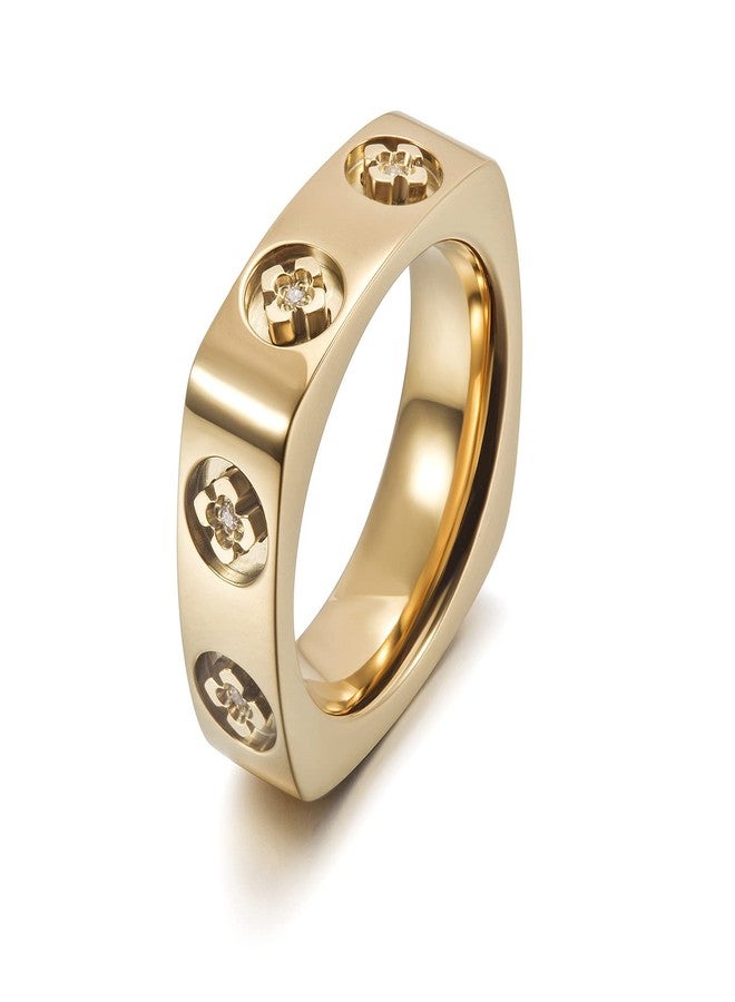 CIUNOFOR 14K Gold Plated Ring Simulated Diamond CZ Cocktail Rings for Women and Girls Gold Statement RingsWide Bands for Men and Boys Parallel Bar Ring Customized Personalized (8) - Image 1