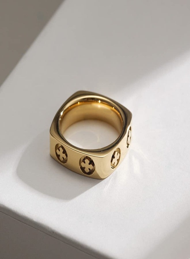 CIUNOFOR 14K Gold Plated Ring Simulated Diamond CZ Cocktail Rings for Women and Girls Gold Statement RingsWide Bands for Men and Boys Parallel Bar Ring Customized Personalized (8) - Image 3