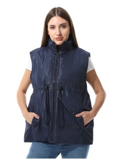 Andora Sleeveless Adjustable Waist Padded Vest_ Navy Blue  - Image 1