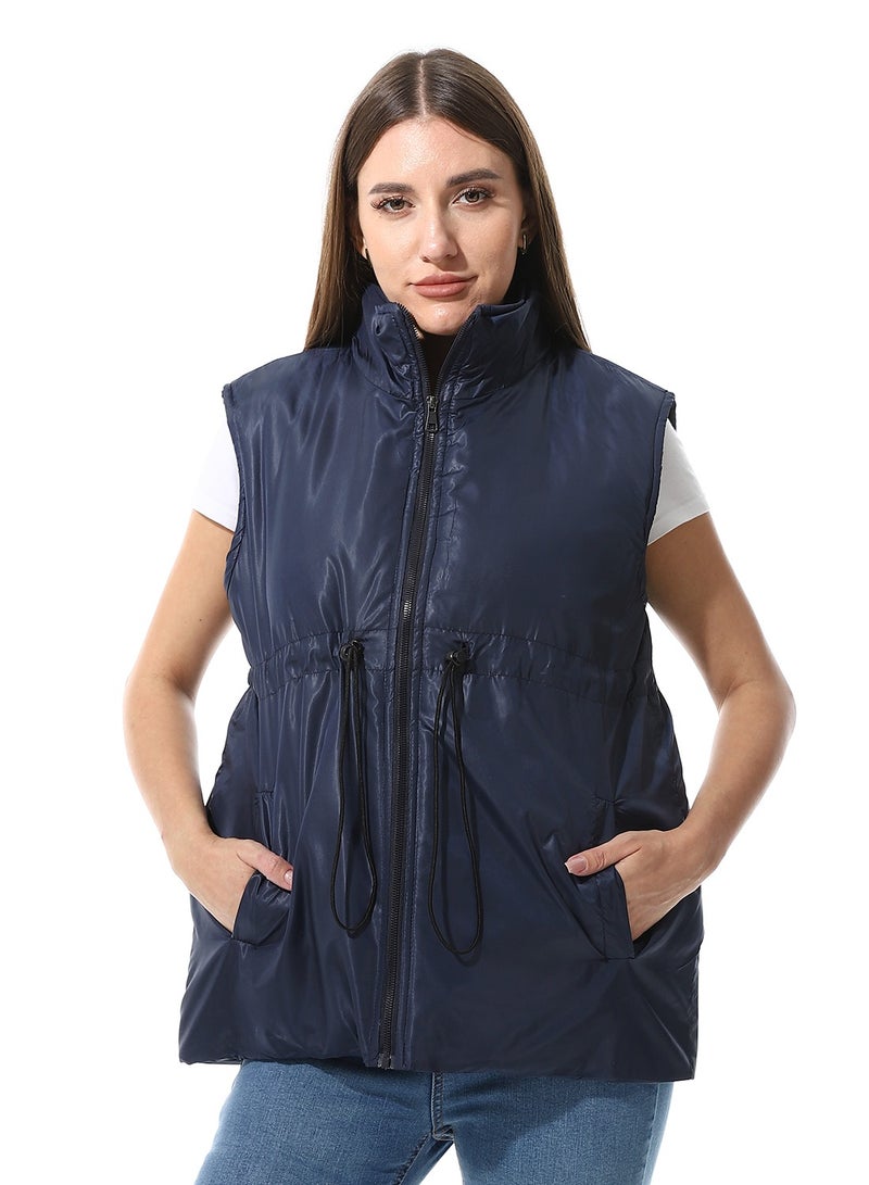 Andora Sleeveless Adjustable Waist Padded Vest_ Navy Blue - Image 1