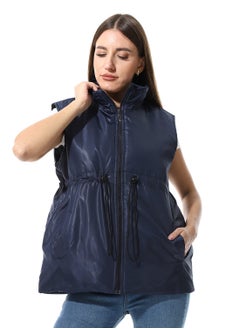Andora Sleeveless Adjustable Waist Padded Vest_ Navy Blue  - Image 4