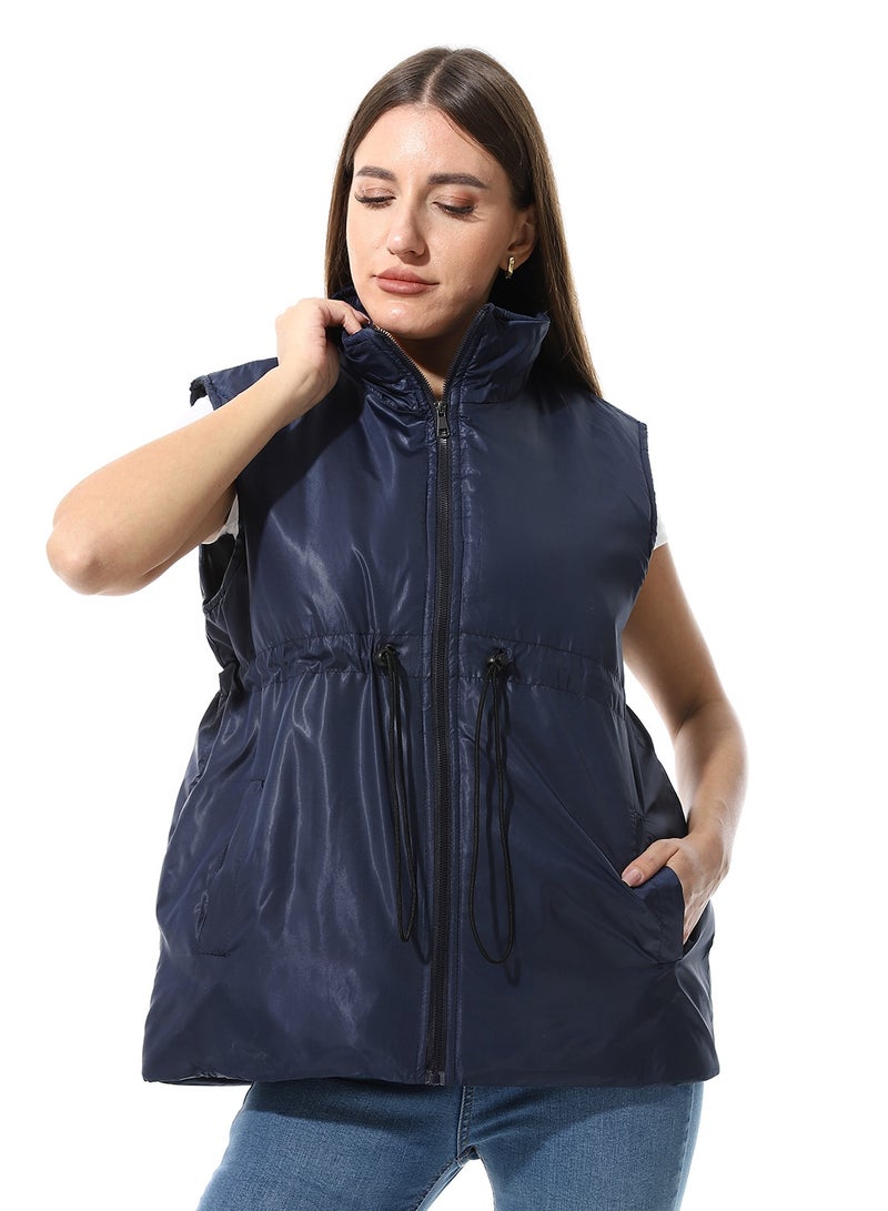 Andora Sleeveless Adjustable Waist Padded Vest_ Navy Blue - Image 4