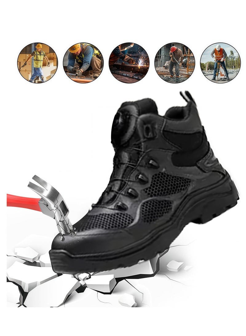 Men's Leather Shoes Uniquely Designed Simple Shoes With Knobs Products Workers Wide Foot Safety Shoes Hat Mid-cut Work Boots (41 EUR) - Image 1